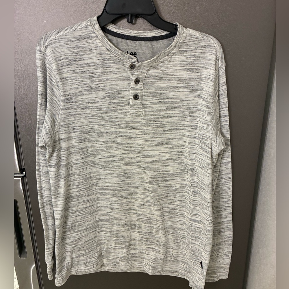 Lee Men Cotton Blend Black/white Heather Henley Shirt M Casual Preppy Rugged